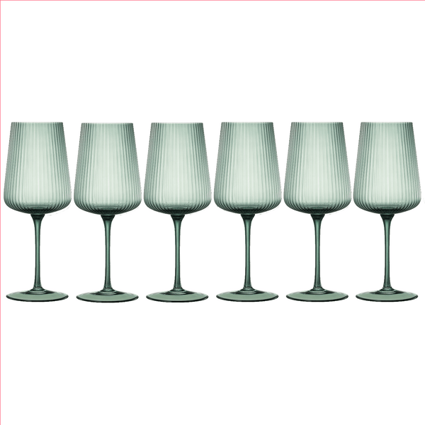 Tonal Ribbed Stemmed Wine Glassware, Set of 6