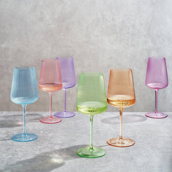 Monet Ribbed Stemmed Wine Glassware, Set of 6
