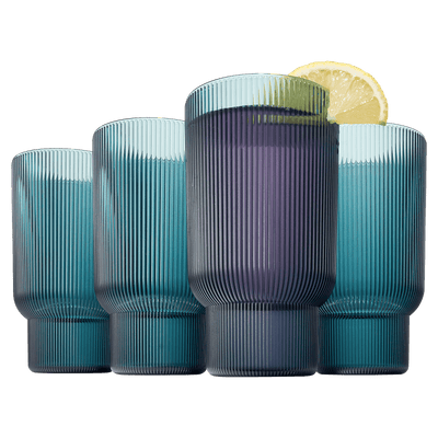 Eze Acrylic Ribbed Highball Glassware, Set of 4