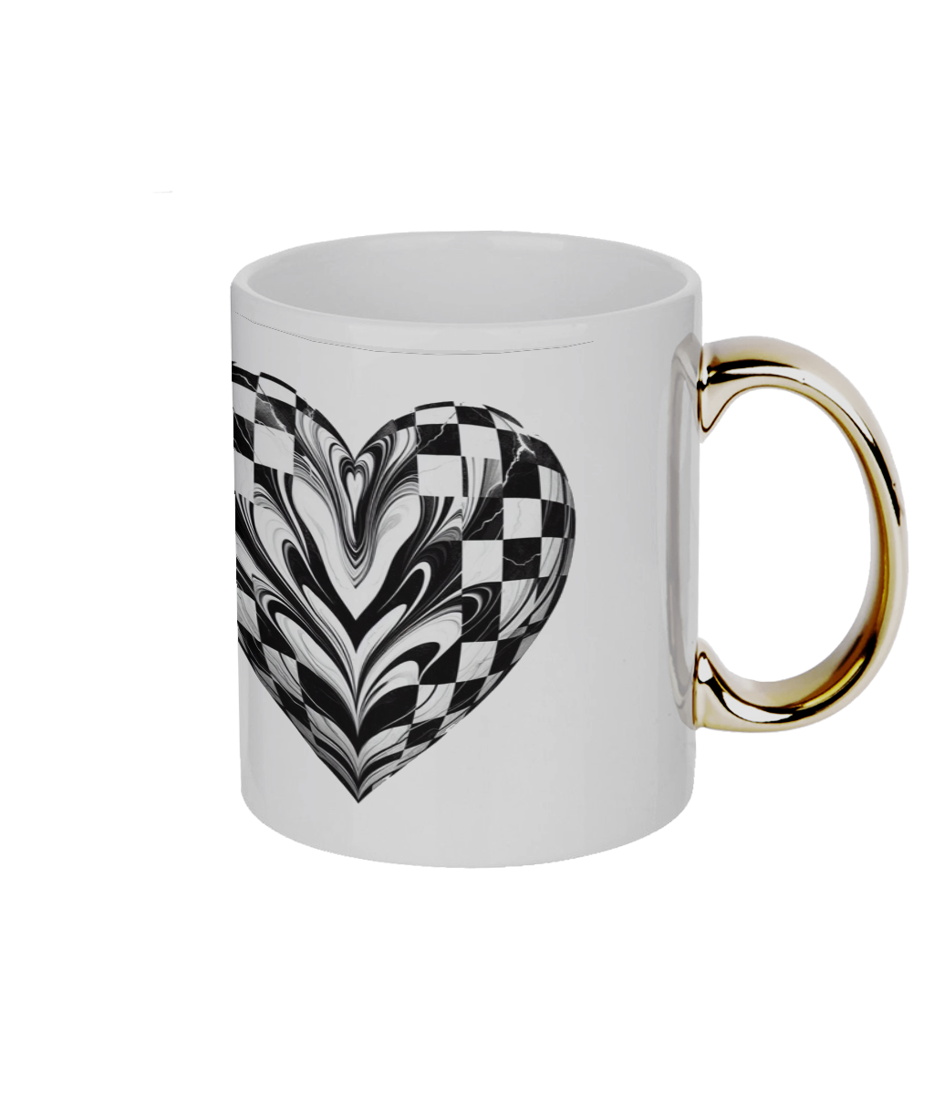 Black and White Heart 11oz Durham Mug with Gold Handle
