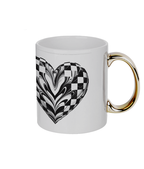 Black and White Heart 11oz Durham Mug with Gold Handle