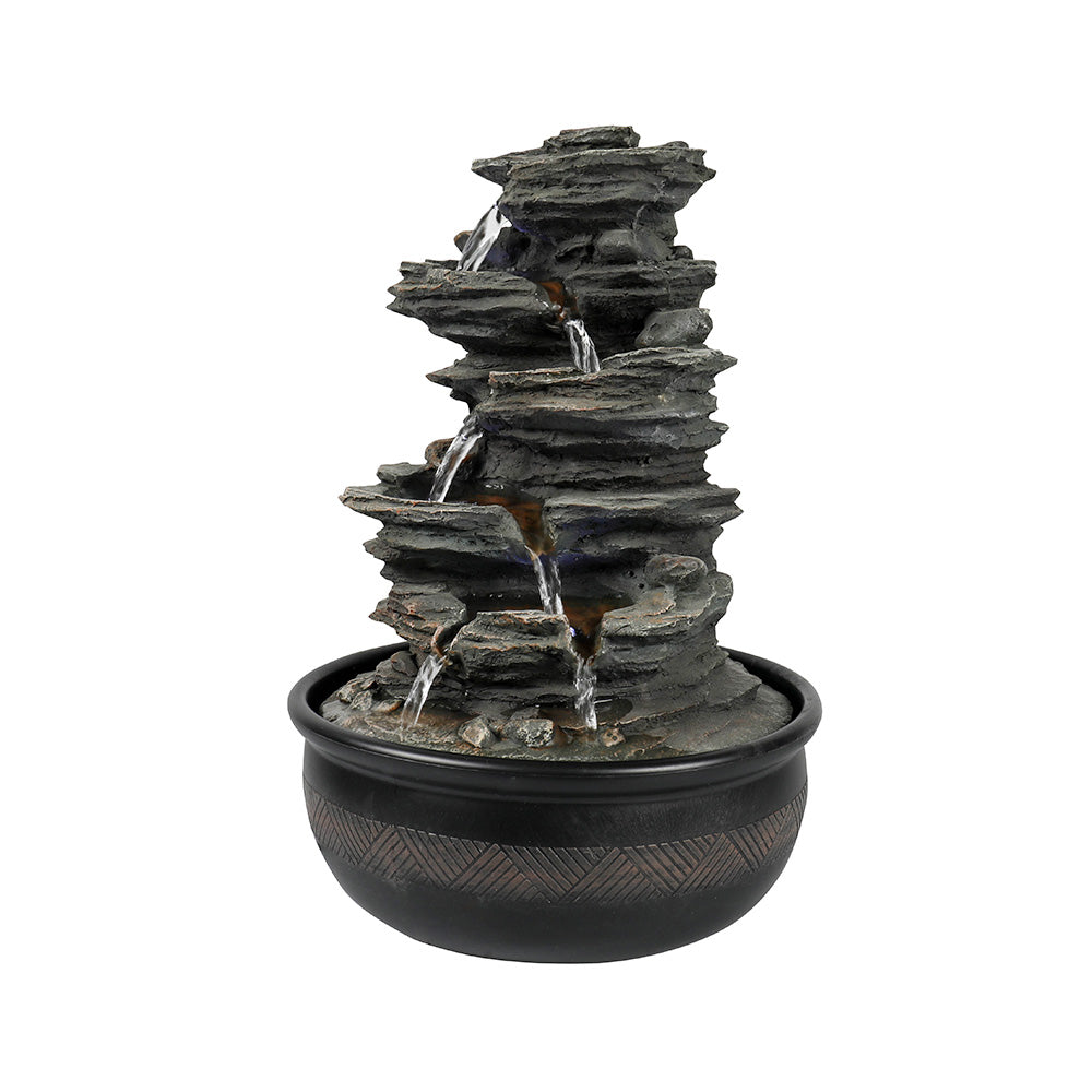 Resin 6 Tier Slate Tabletop Water Fountain 15 Inch LED