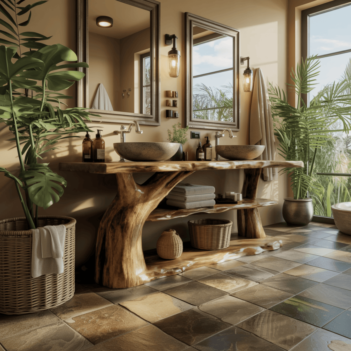 Riverroot Organic Live Edge Freestanding Bathroom Vanity with Shelves
