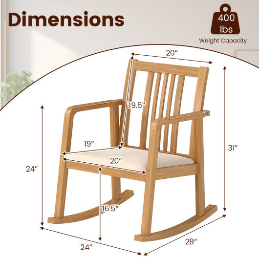 Rocking Chair with Slatted Back and Curved Armrests-Natural