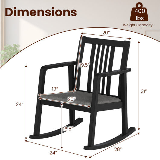Rocking Chair with Slatted Back and Curved Armrests-Black