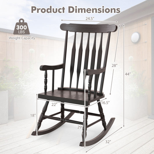 Rocking Chair with Solid Wooden Frame for Garden and Patio-Brown