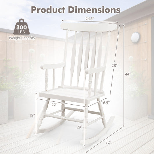 Rocking Chair with Solid Wooden Frame for Garden and Patio-White