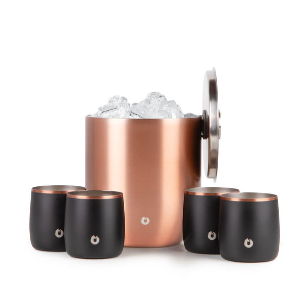 Stainless Steel Ice Bucket with Rocks Glass Set, Gold and Black by Snowfox