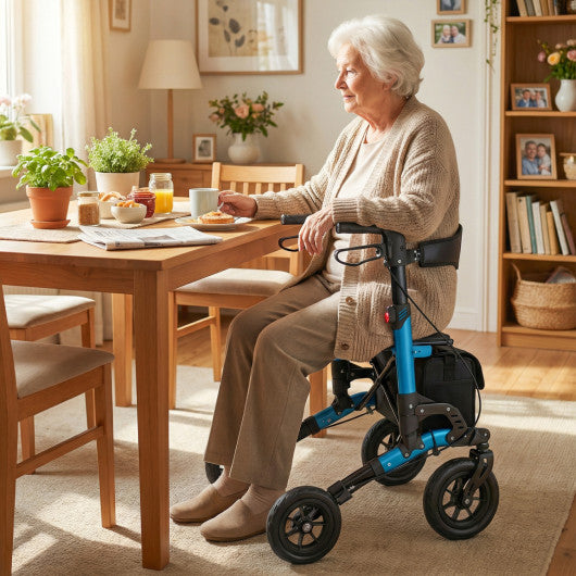 Rollator Walker for Seniors Folding Rolling Walker with Seat-Blue