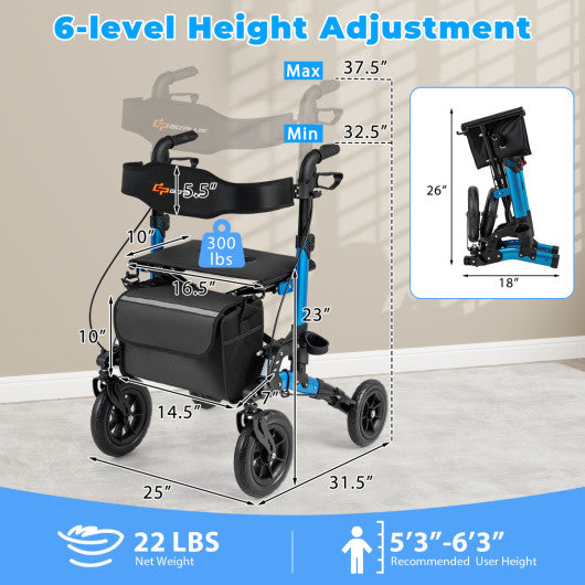 Rollator Walker for Seniors Folding Rolling Walker with Seat-Blue