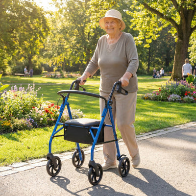 Rollator Walker with Seat and Height Adjustable Handles-Blue