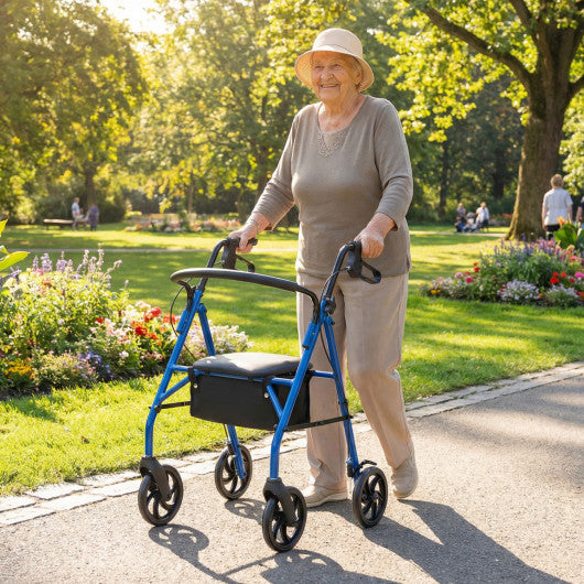 Rollator Walker with Seat and Height Adjustable Handles-Blue