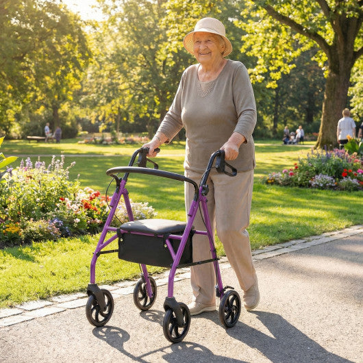 Rollator Walker with Seat and Height Adjustable Handles-Purple