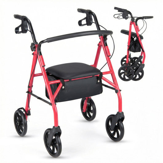 Rollator Walker with Seat and Height Adjustable Handles-Red