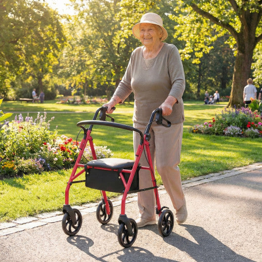 Rollator Walker with Seat and Height Adjustable Handles-Red