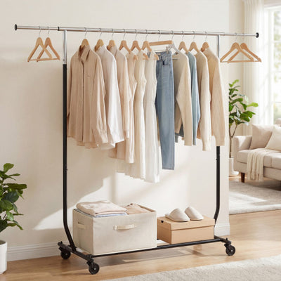 Rolling Clothes Rack Extendable Garment Stand for Hanging Clothes