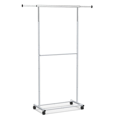 Rolling Clothes Rack Double-Rod Extendable Garment Stand for Hanging Clothes