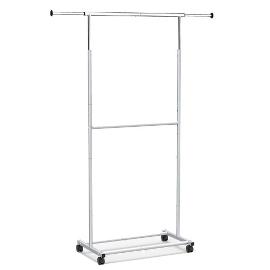 Rolling Clothes Rack Double-Rod Extendable Garment Stand for Hanging Clothes