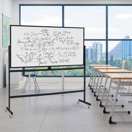 Rolling Double-Sided Magnetic Whiteboard on Wheels with Stand and Aluminum Alloy Frame-Black