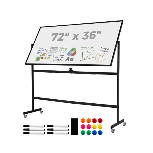 Rolling Double-Sided Magnetic Whiteboard on Wheels with Stand and Aluminum Alloy Frame-Black