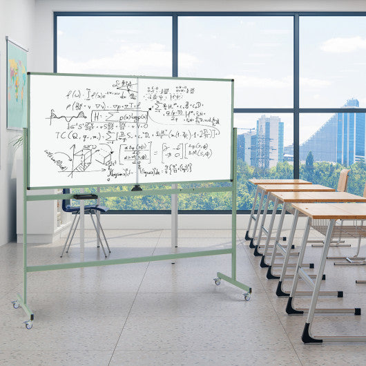 Rolling Double-Sided Magnetic Whiteboard on Wheels with Stand and Aluminum Alloy Frame-Green