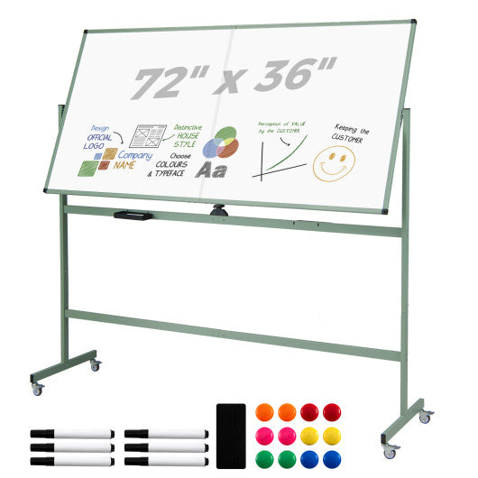 Rolling Double-Sided Magnetic Whiteboard on Wheels with Stand and Aluminum Alloy Frame-Green