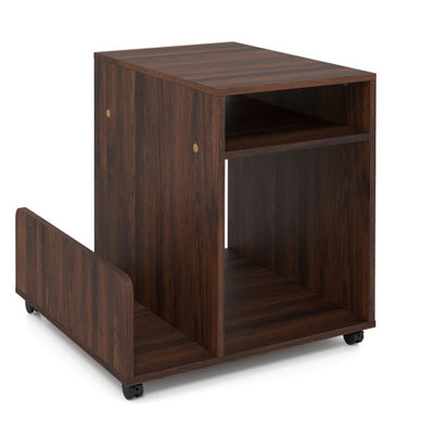Rolling End Table 3-Tier Mobile Side Table with Side Storage Rack Modern Small Nightstand-Brown