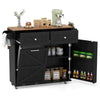 Rolling Kitchen Island with Trash Can Cabinet and Rubber Universal Wheels-Black - Black