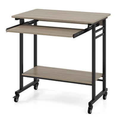 Rolling Laptop Table with Pull-out Keyboard Tray and Hooks-Grey