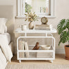 Rolling Side Table 2-Tier Narrow End Table with Mesh Storage Basket-White