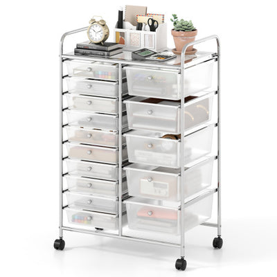 Rolling Storage Cart 15-Drawer Trolley with Chrome Plated Metal Frame-Transparent