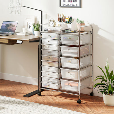 Rolling Storage Cart 15-Drawer Trolley with Chrome Plated Metal Frame-Transparent