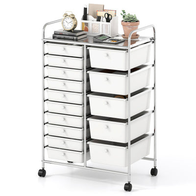 Rolling Storage Cart 15-Drawer Trolley with Chrome Plated Metal Frame-White