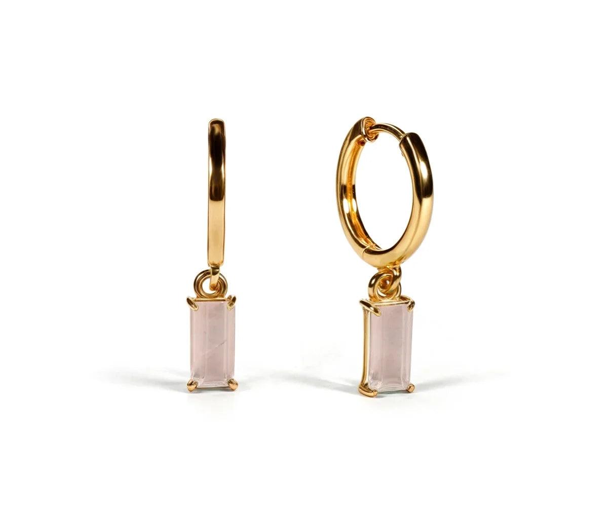 Gold Plated Huggie Earrings - Rose Quartz