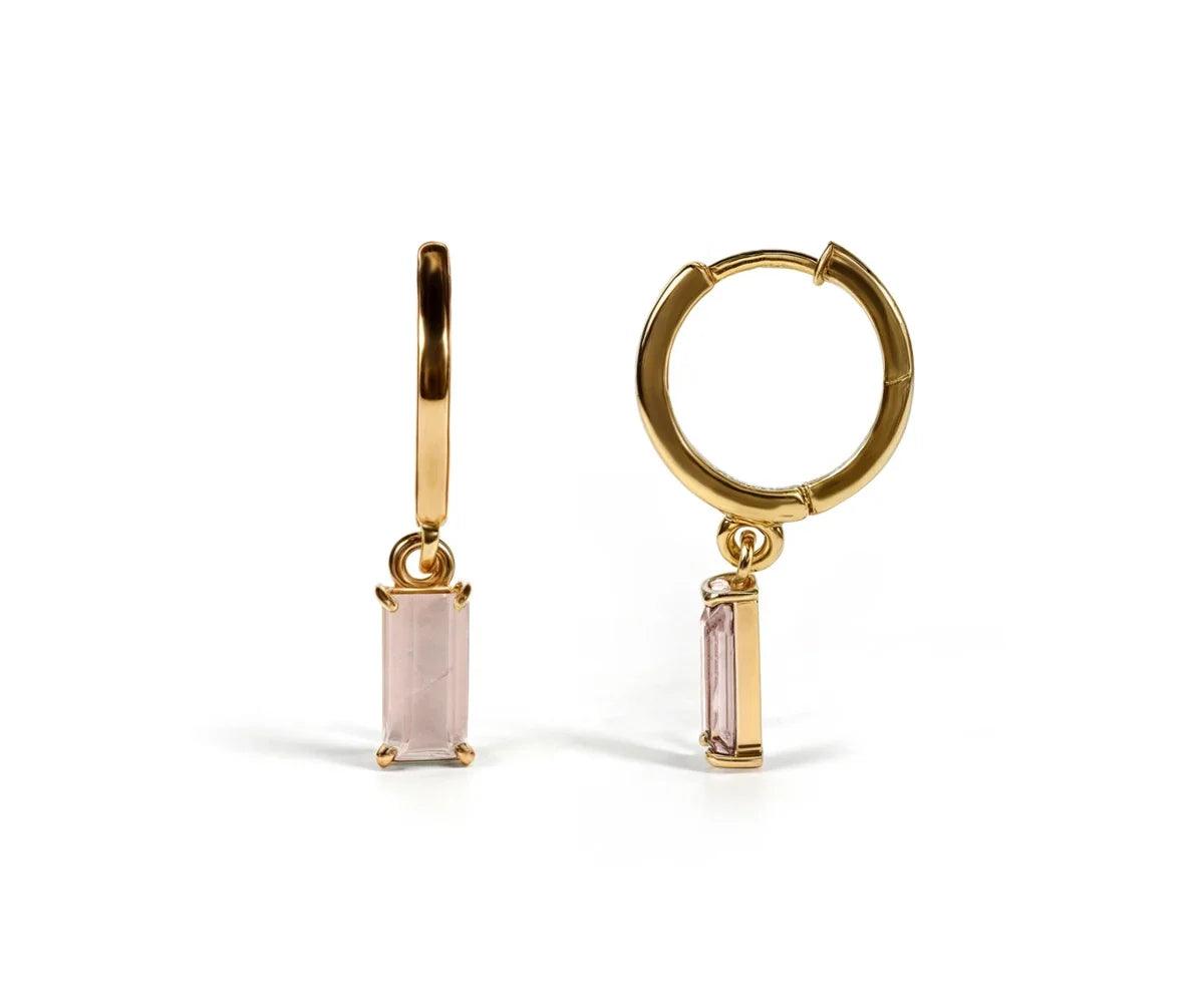 Gold Plated Huggie Earrings - Rose Quartz