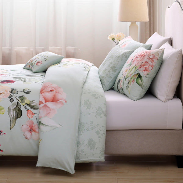 Bebejan Rose on Misty Green 5 Piece Reversible Comforter Set
