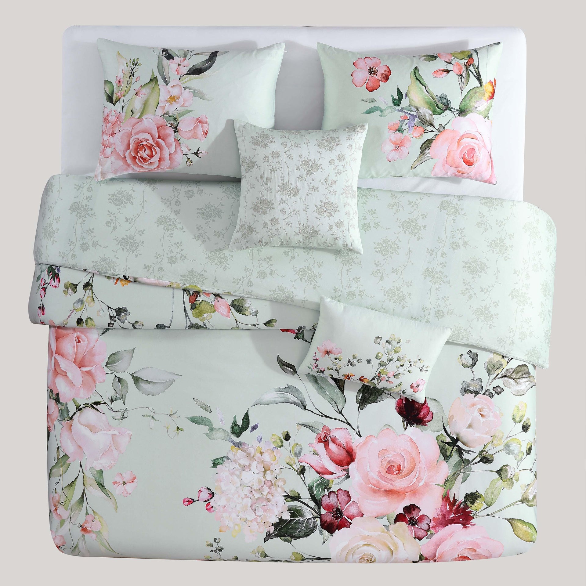 Bebejan Rose on Misty Green 5 Piece Reversible Comforter Set