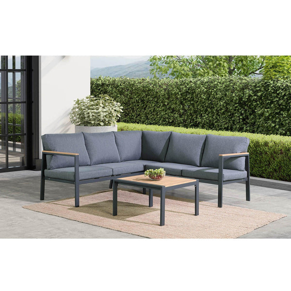 Rossio Outdoor 4pcs. Sectional Sofa,Matte Charcoal Aluminum Frame,Teak Finished - Gifts for You 'n Me