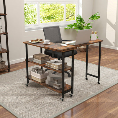 Patented 360° Rotating Sofa Side Table with 2-Tier Storage Shelves-Rustic Brown