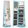 360° Rotating Mirrored Jewelry Cabinet Armoire 3 Color LED Modes Lockable-Blue - Blue