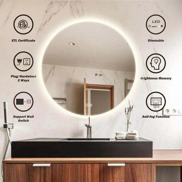 Round Backlit LED BATHROOMS Vanity  Mirrors With Dimmable Lights