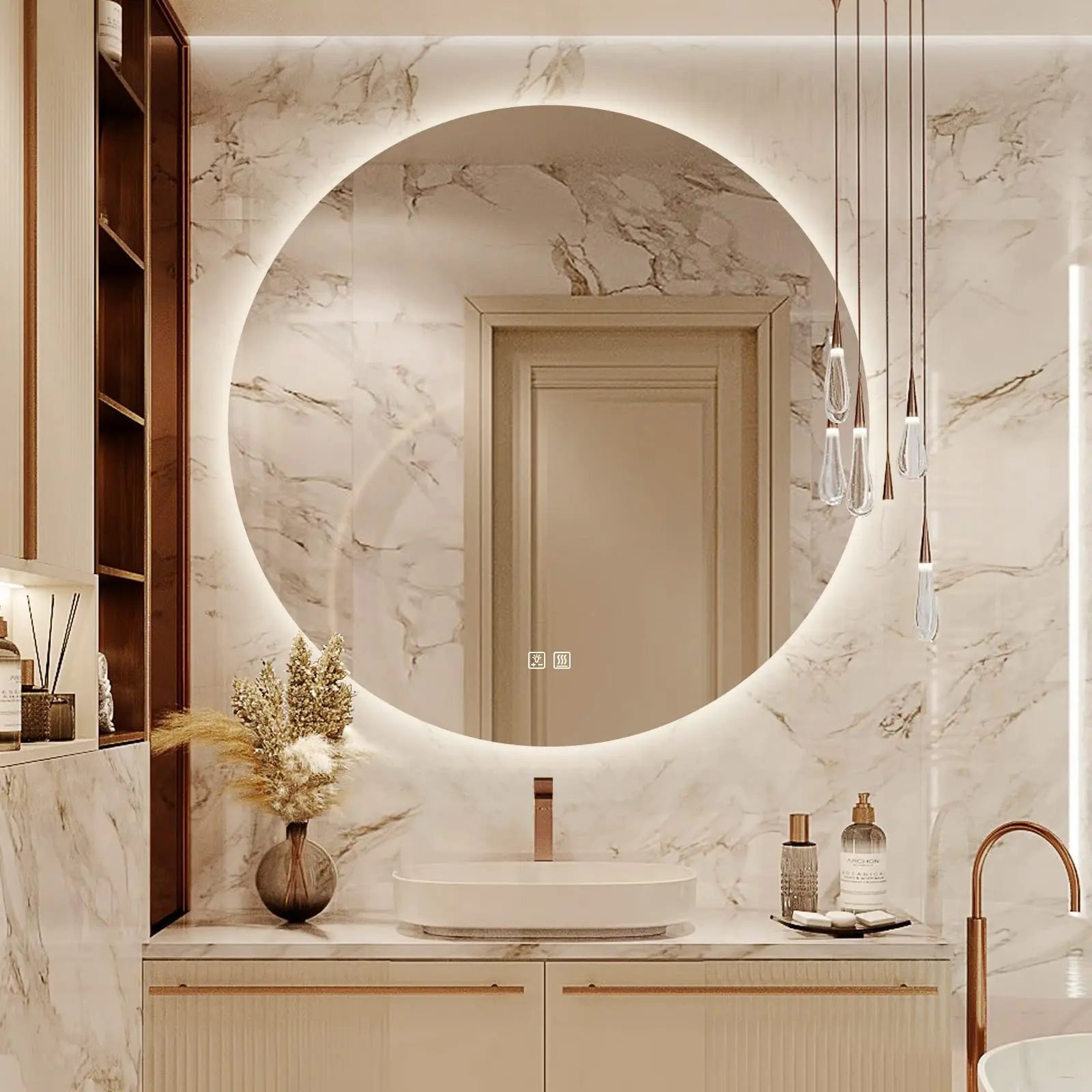 Round Backlit LED BATHROOMS Vanity  Mirrors With Dimmable Lights