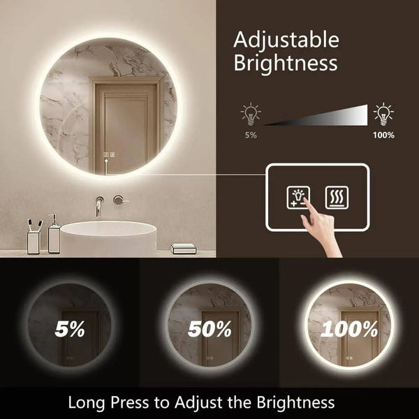 Round LED Bathroom Vanity Mirror With Dimmable Lights
