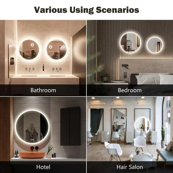 Round LED Bathroom Vanity Mirror With Dimmable Lights