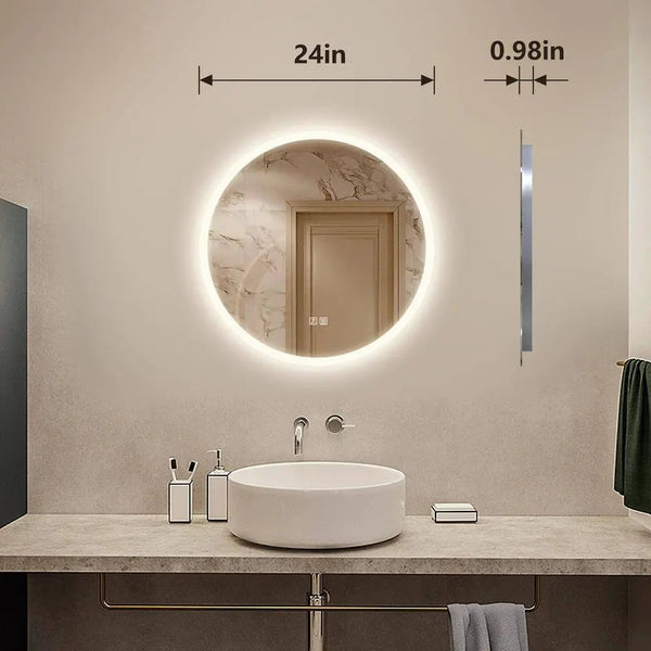 Round LED Bathroom Vanity Mirror With Dimmable Lights