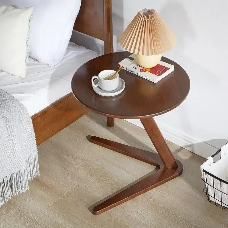 Round Wooden Side Table with Compact C-Shape Design for Small Spaces