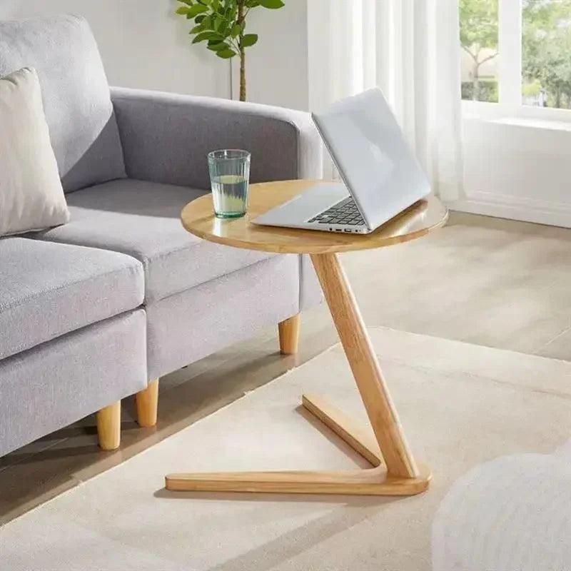 Round Wooden Side Table with Compact C-Shape Design for Small Spaces