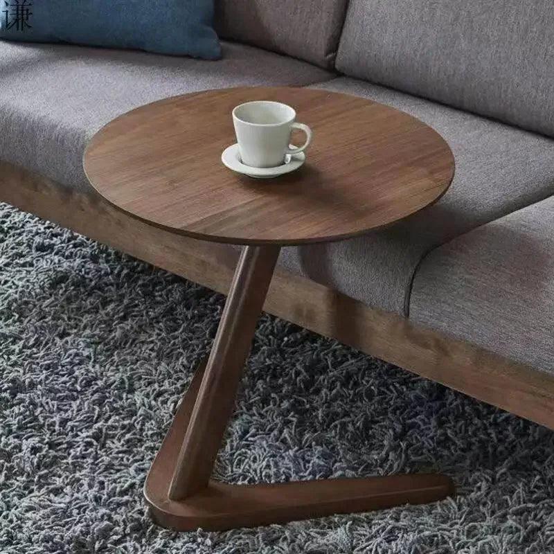 Round Wooden Side Table with Compact C-Shape Design for Small Spaces