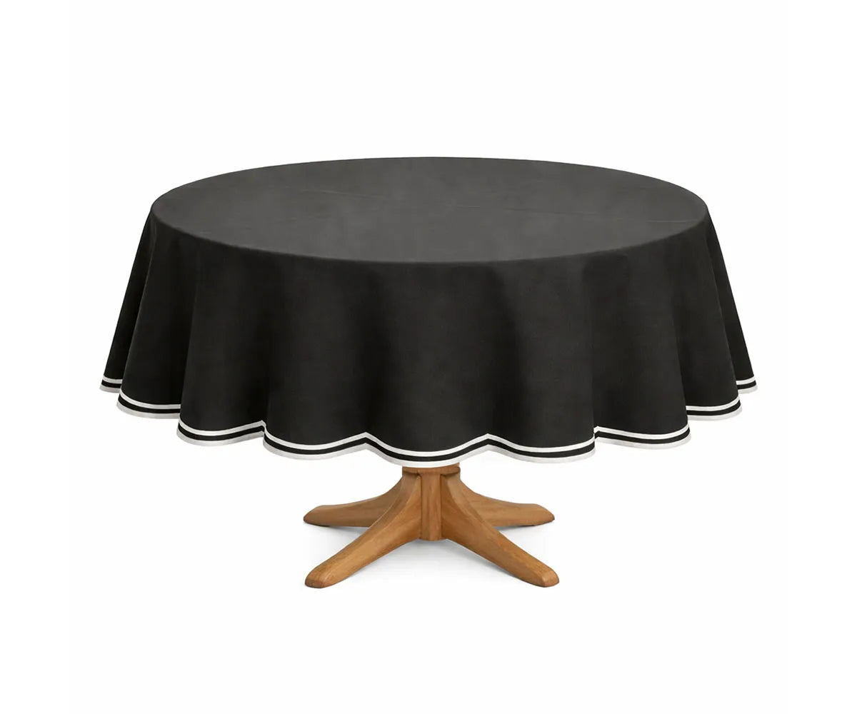 Round Cotton Tablecloth - White Scalloped