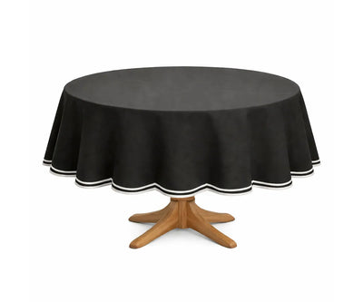 Round Cotton Tablecloth - White Scalloped